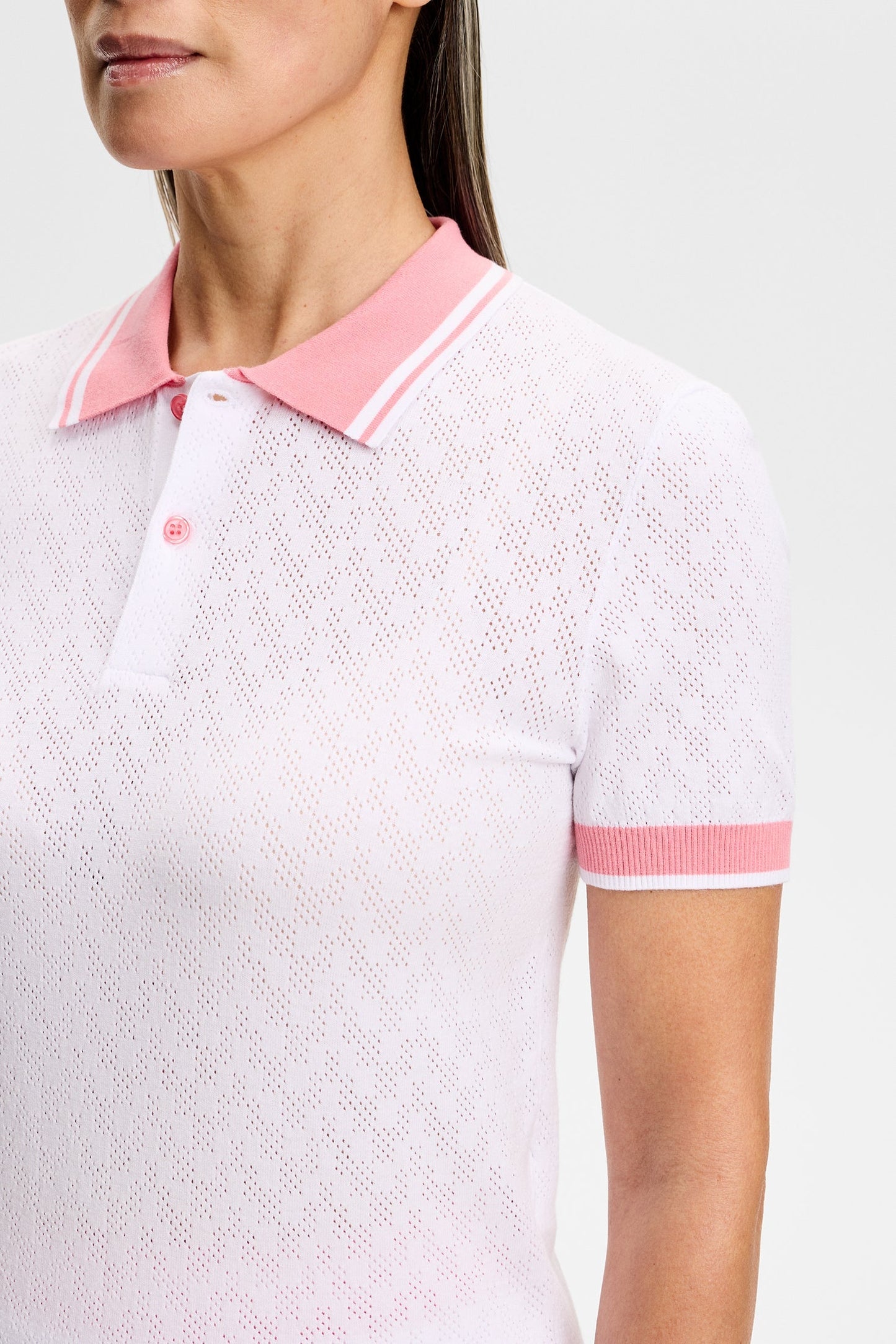 Polly Pointelle Polo / White