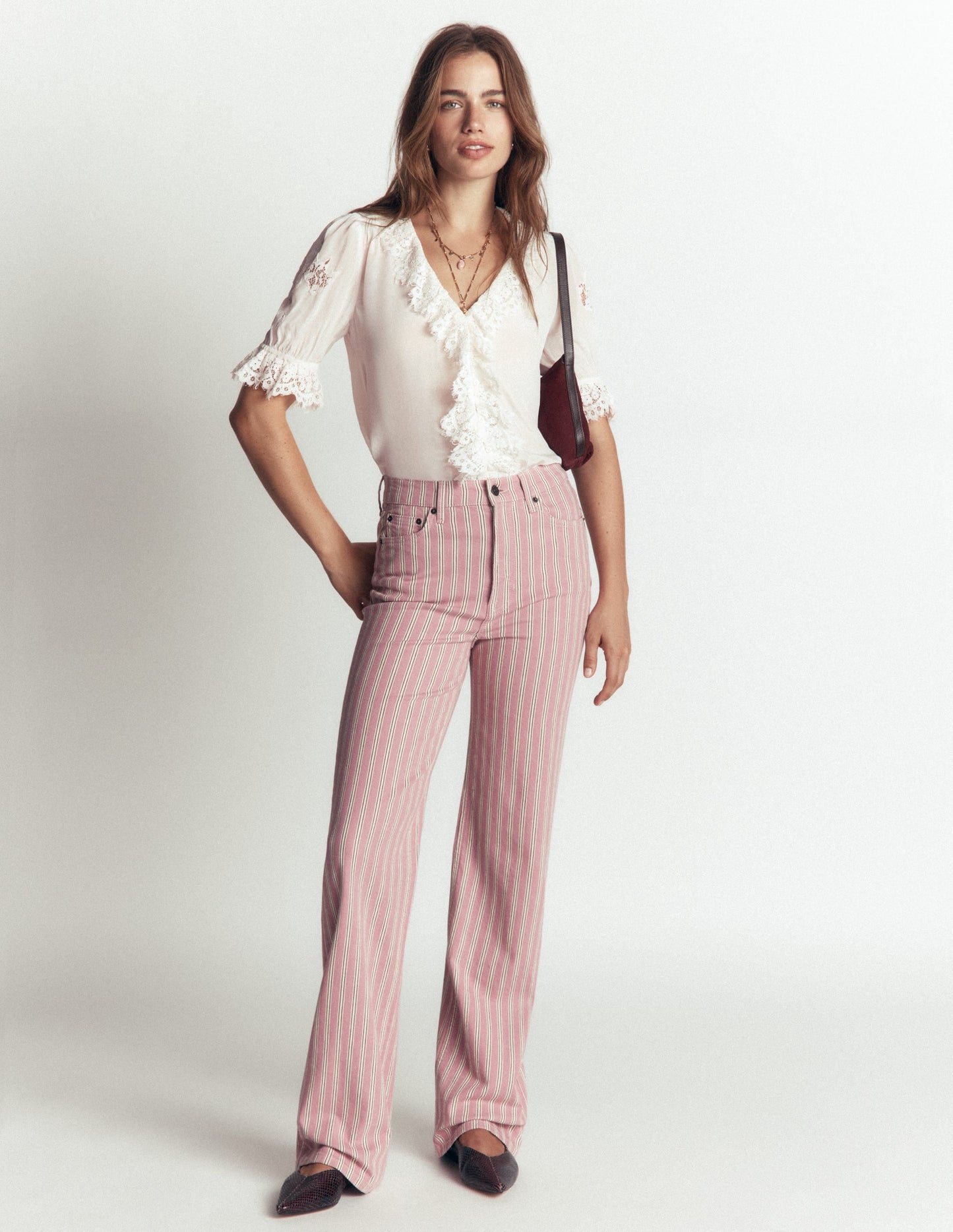 Ruffle V-neck Lace Top-Ivory